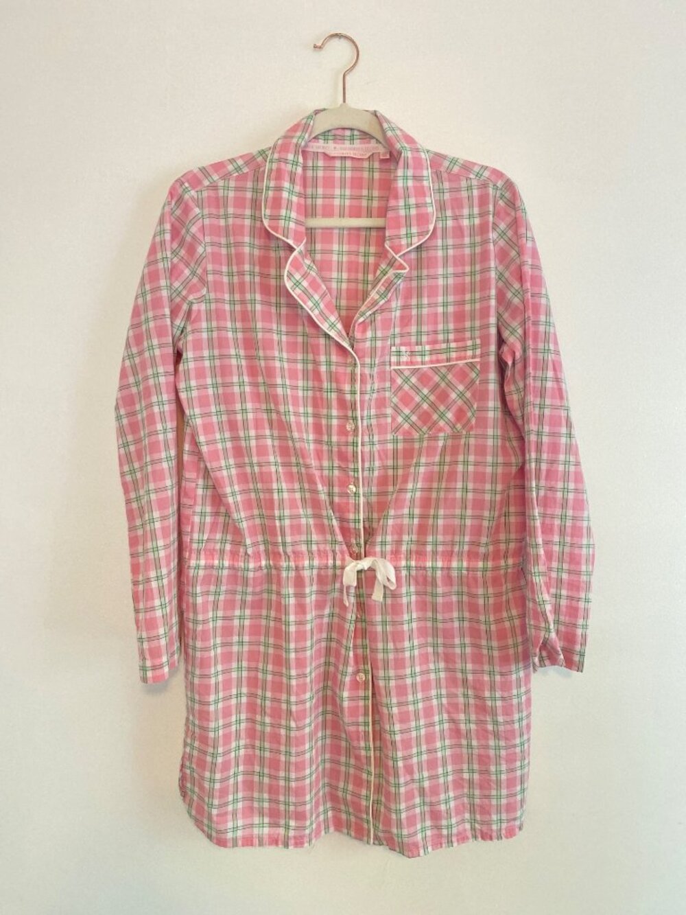 Victoria's Secret Pink Plaid Button-Down Cotton Nightshirt Drawstring Size S